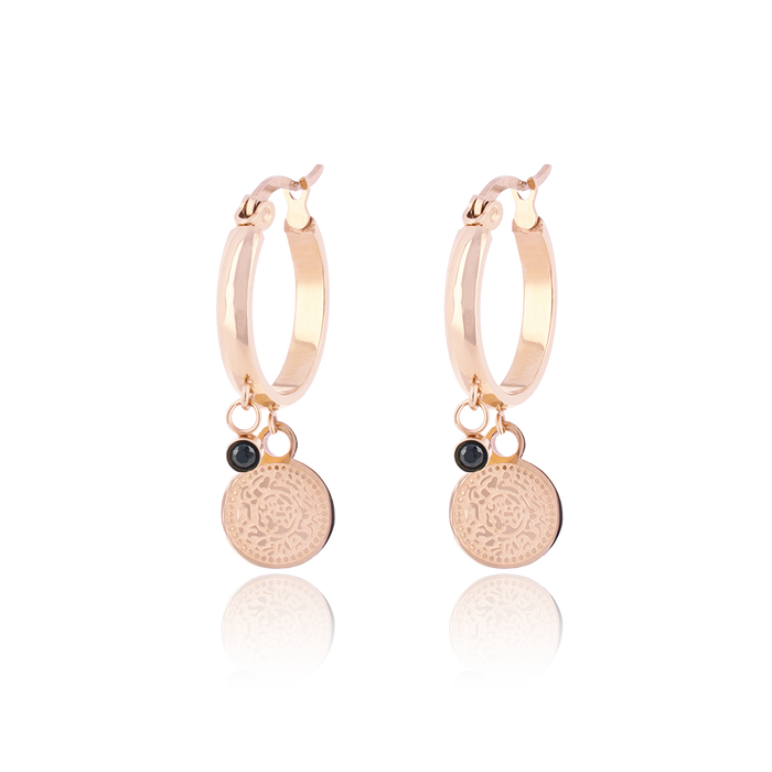 oozoo Rosé goudkleurige oorringen met munt bedel