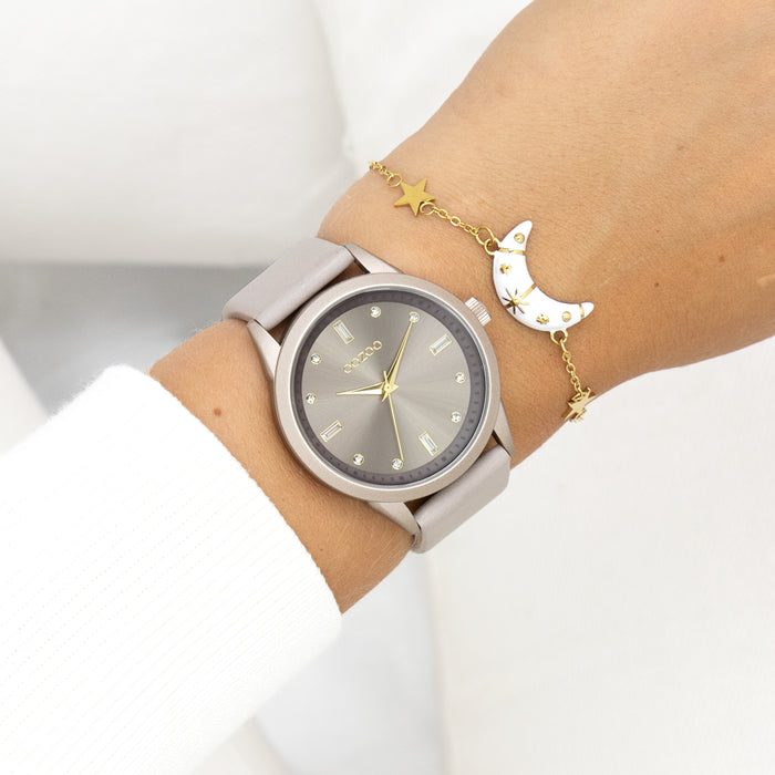 Oozoo Taupe OOZOO Horloge Met Leren Band - C11287