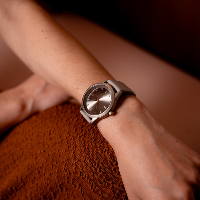 Oozoo Taupe OOZOO Horloge Met Leren Band - C11287