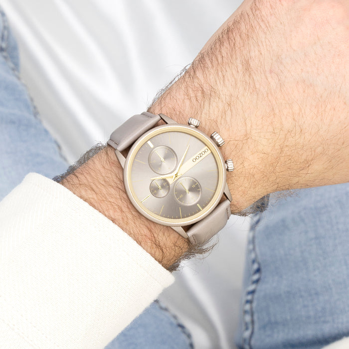 Oozoo Taupe OOZOO Horloge Met Leren Band - C11315