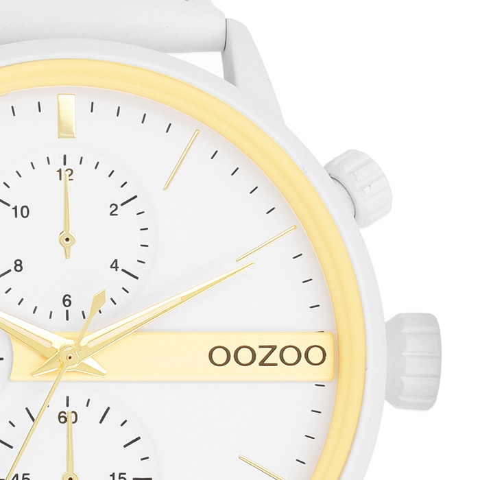 Oozoo Witte OOZOO Horloge Met Leren Band - C11313