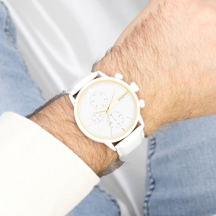 Oozoo Witte OOZOO Horloge Met Leren Band - C11313
