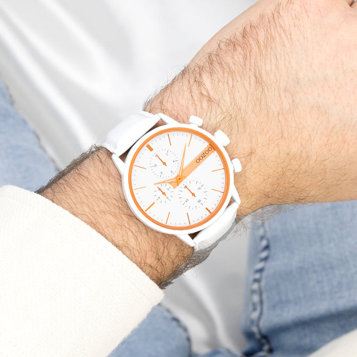 Oozoo Witte OOZOO Horloge Met Leren Band - C11314