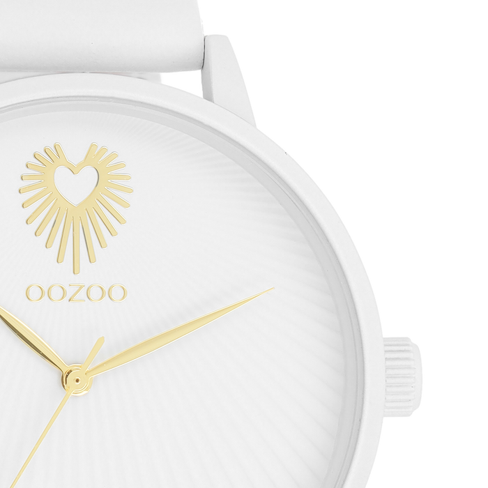 Oozoo Witte OOZOO Horloge Met Leren Band - C11343