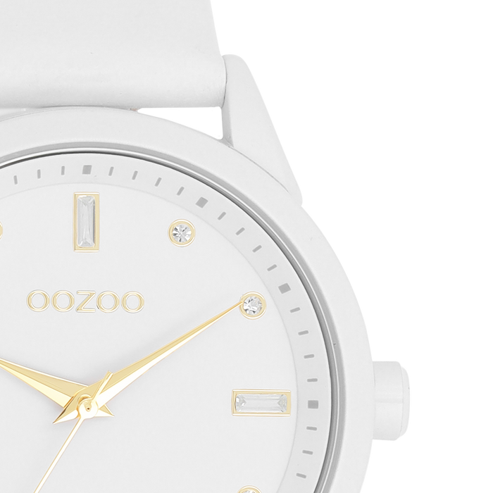 Oozoo Witte OOZOO Horloge Met Leren Band - C11354