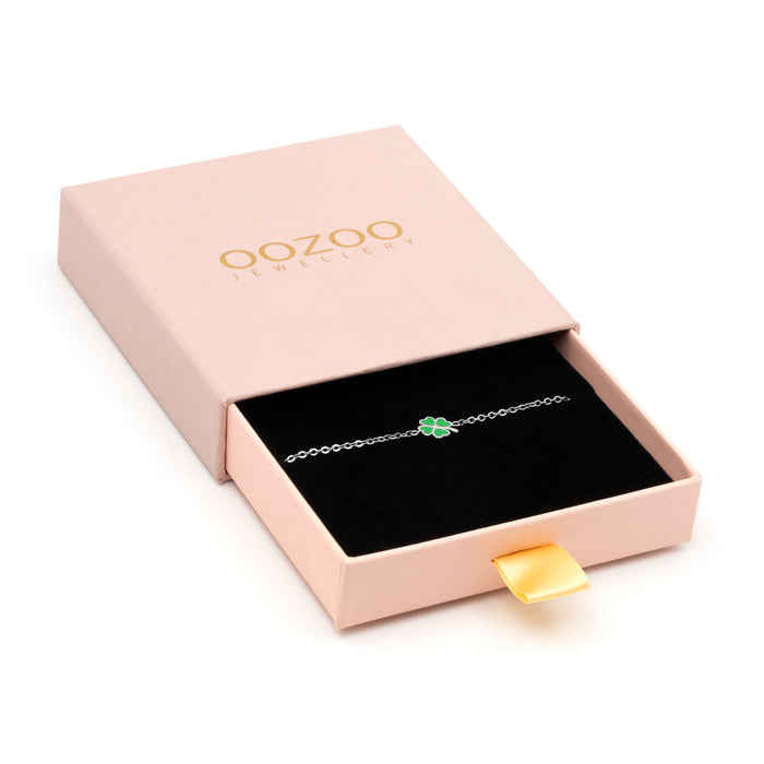 Oozoo Zilverkleurig/groene Armband Met Een Klaver