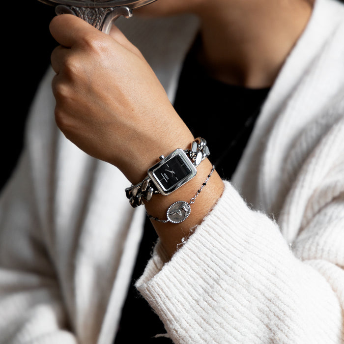 Oozoo Zilverkleurig/zwarte Armband Met Een Haas