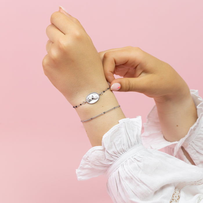 Oozoo Zilverkleurig/zwarte Armband Met Een Haas