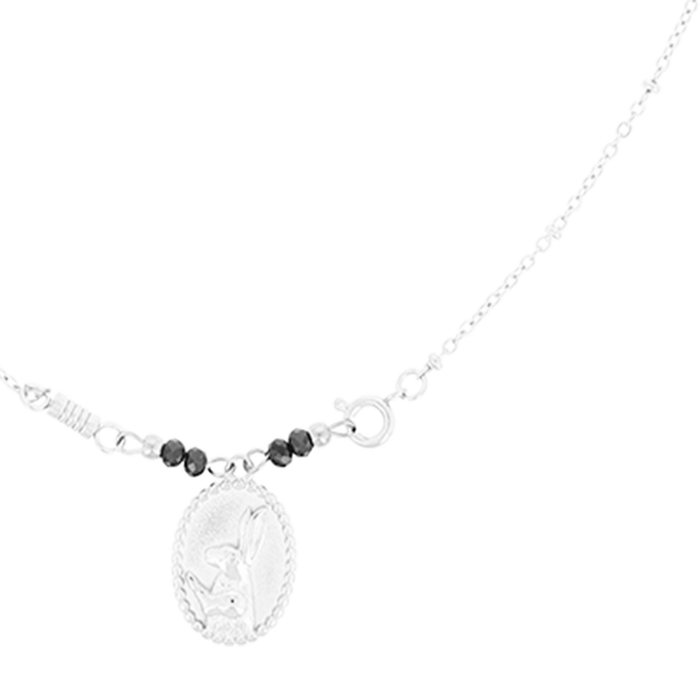 Oozoo Zilverkleurig/zwarte Ketting Met Een Haas