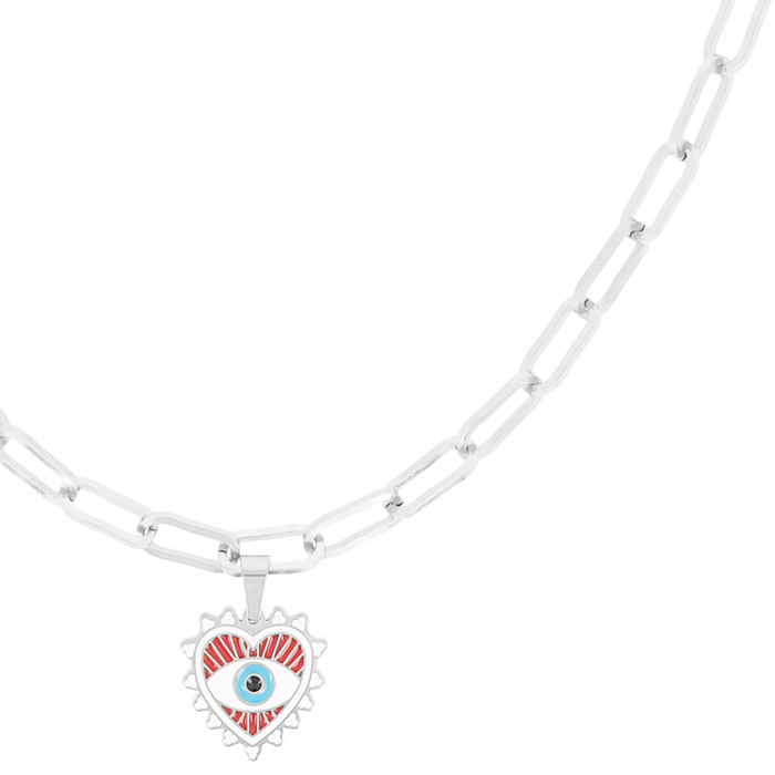 Oozoo Zilverkleurige Ketting Met Boze Oog Bedeltje