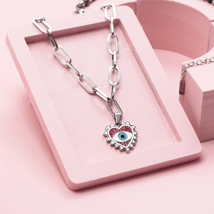 Oozoo Zilverkleurige Ketting Met Boze Oog Bedeltje