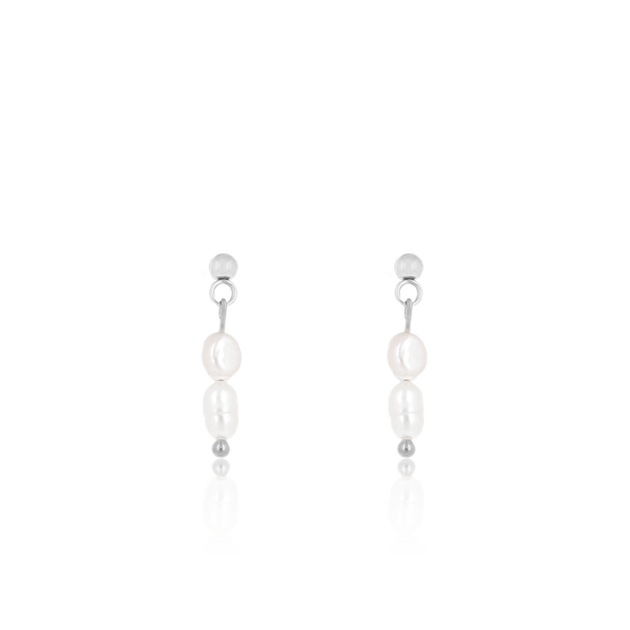 oozoo Zilverkleurige oorbellen met parel kraaltjes