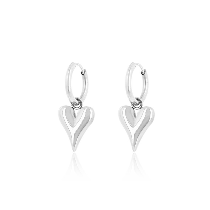 oozoo Zilverkleurige oorringen met hart bedeltje