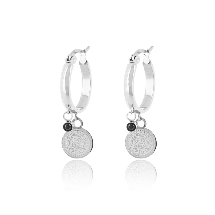 oozoo Zilverkleurige oorringen met munt bedel