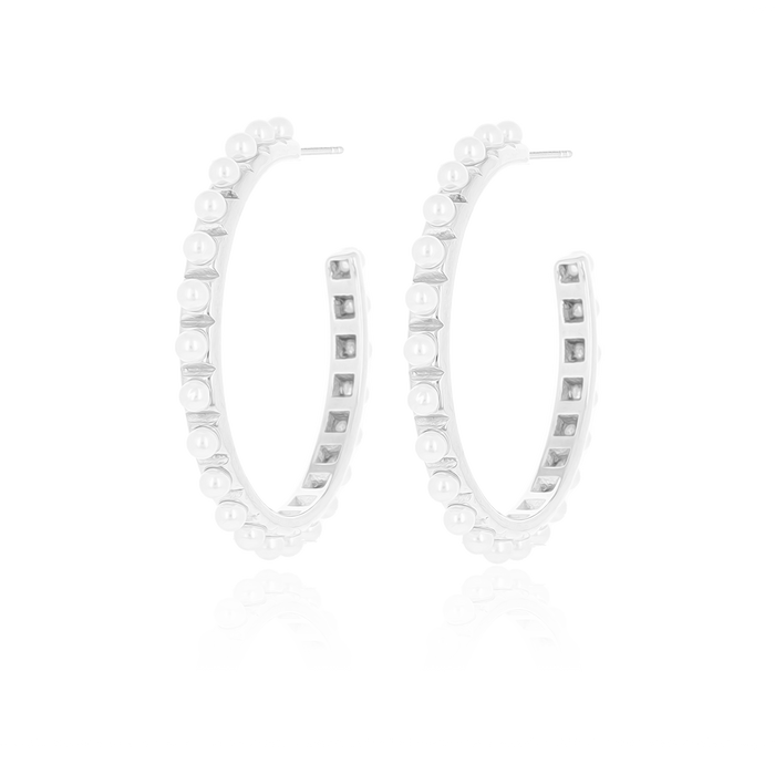 oozoo Zilverkleurige oorringen met parels