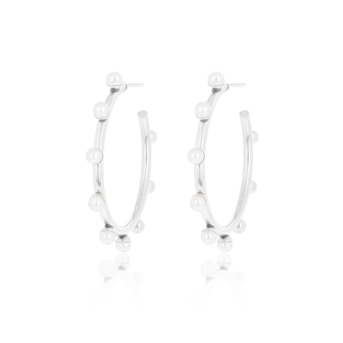 oozoo Zilverkleurige oorringen met parels