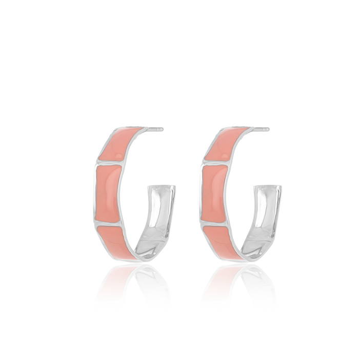 oozoo Zilverkleurige oorringen met roze plating