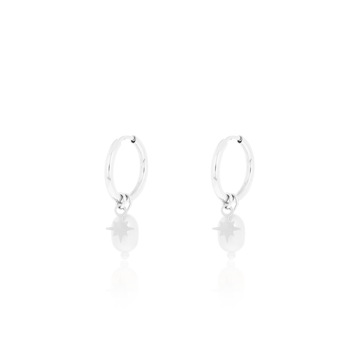 oozoo Zilverkleurige oorringen met ster en parel