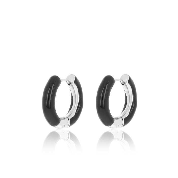 oozoo Zilverkleurige oorringen met zwarte plating