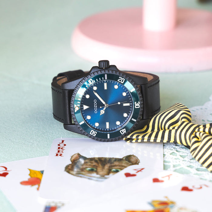 Oozoo Zwarte OOZOO Horloge Met Leren Band - C11118