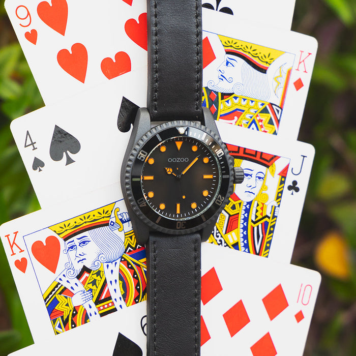 Oozoo Zwarte OOZOO Horloge Met Leren Band - C11119