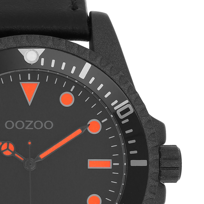 Oozoo Zwarte OOZOO Horloge Met Leren Band - C11119