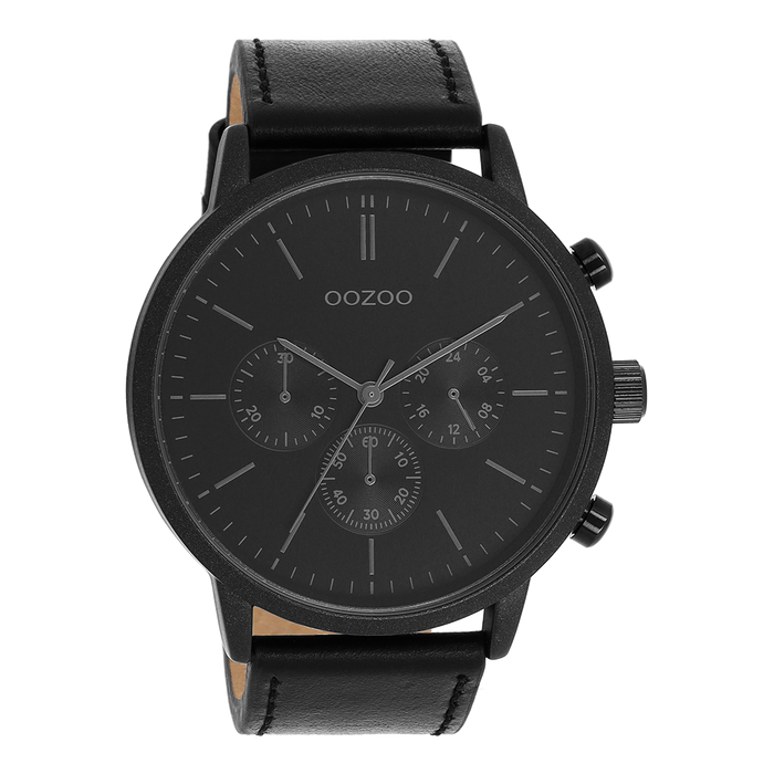 oozoo Zwarte OOZOO horloge met leren band - C11203 oozoo Zwarte OOZOO horloge met leren band - C11203