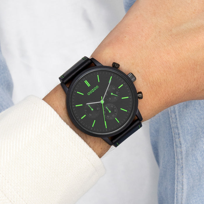 Oozoo Zwarte OOZOO Horloge Met Leren Band - C11208