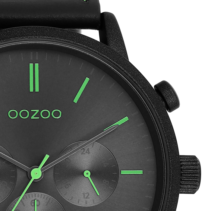 Oozoo Zwarte OOZOO Horloge Met Leren Band - C11208