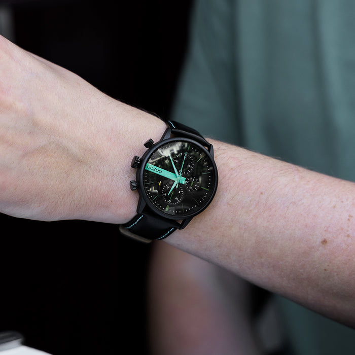 Oozoo Zwarte OOZOO Horloge Met Leren Band - C11229