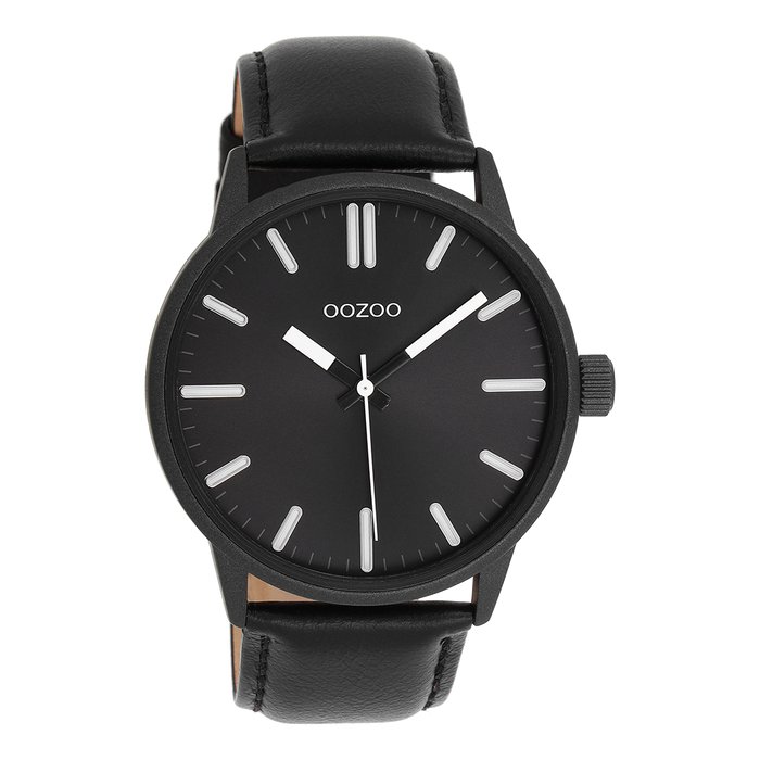 oozoo Zwarte OOZOO horloge met leren band - C11404