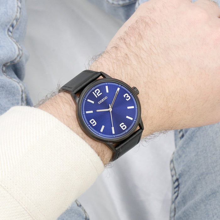 Oozoo Zwarte OOZOO Horloge Met Leren Band - C11502