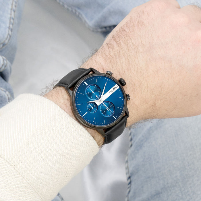 Oozoo Zwarte OOZOO Horloge Met Leren Band - C11510