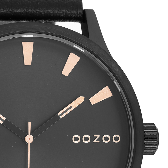 Oozoo Zwarte OOZOO Horloge Met Leren Band - C8534