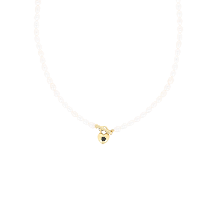 Oozoo Parel Ketting Met Hart En Zwart Strass Steentje