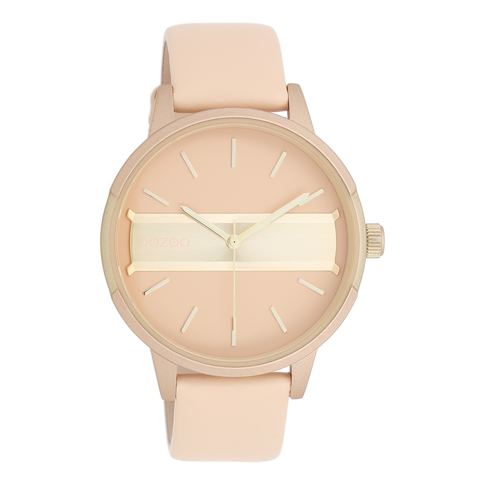 oozoo Perzik roze/goudkleurige OOZOO horloge met perzik roze leren band - C11151