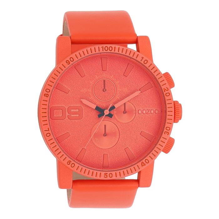 oozoo Rood/oranje OOZOO horloge met leren band - C11219