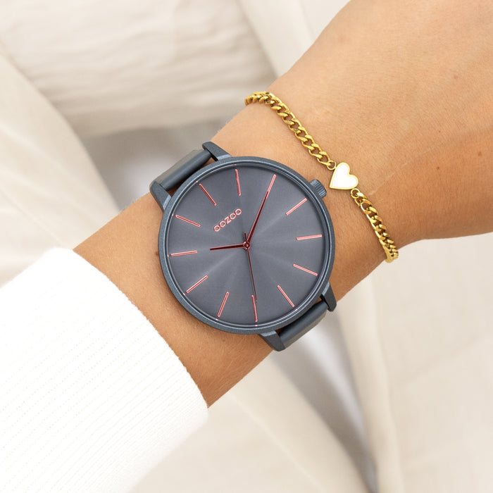 Oozoo Rook Grijze OOZOO Horloge Met Leren Band - C11254