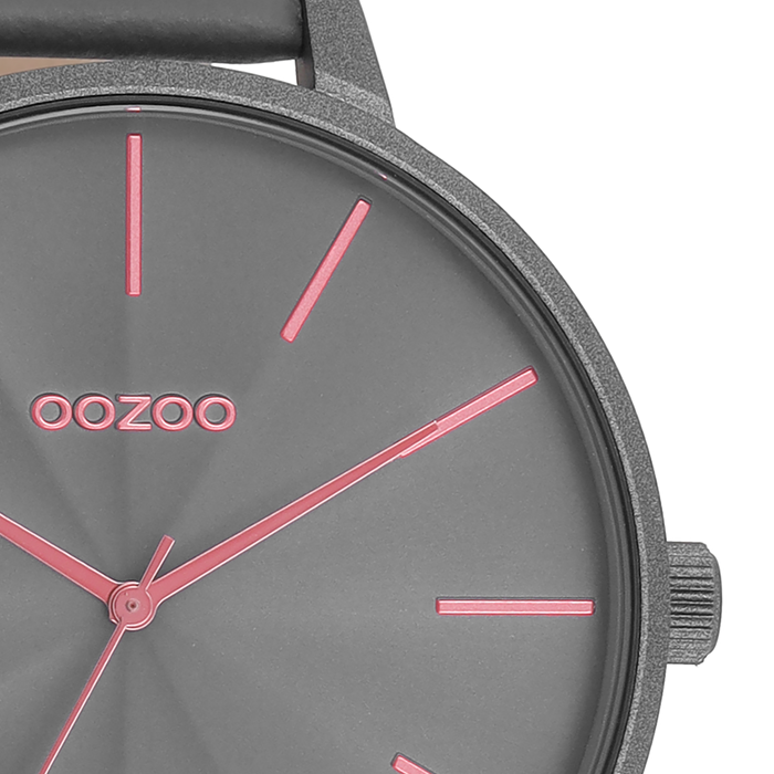 Oozoo Rook Grijze OOZOO Horloge Met Leren Band - C11254