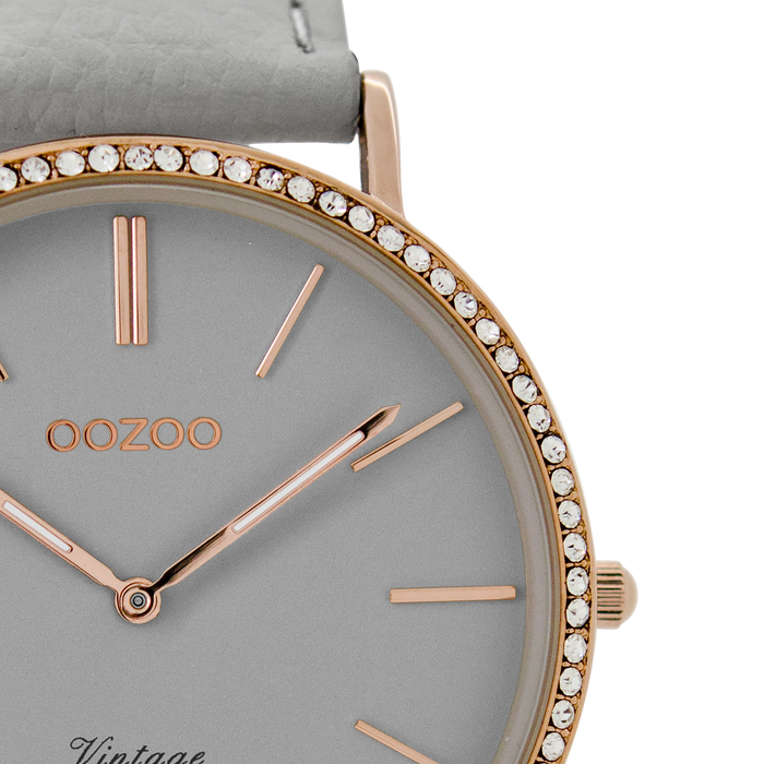 Oozoo Rose Gold Coloured OOZOO Watch With Stone Grey Leather Strap - C8885