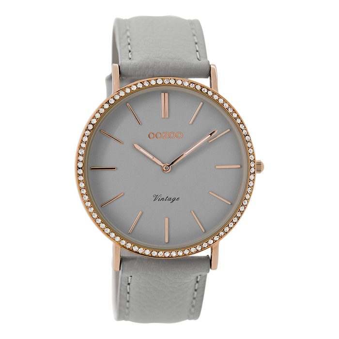 oozoo Rose gold coloured OOZOO watch with stone grey leather strap - C8885