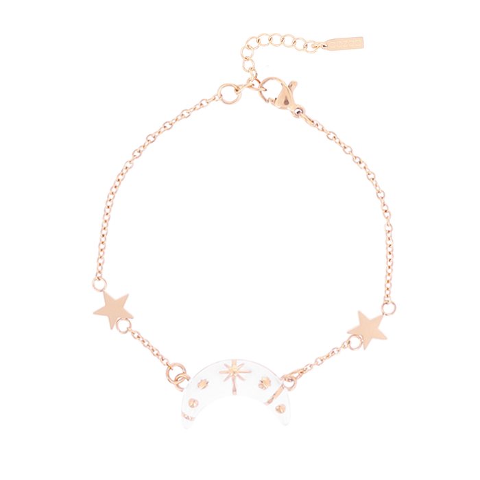 Oozoo Rosé Goud Kleurige Armband + Ketting Set Met Een Maan Bedeltje