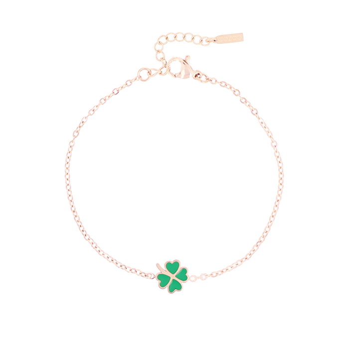 Oozoo Rosé Goud Kleurige Armband + Oorbellen + Ketting Set Met Een Klaver