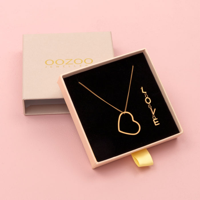 oozoo Rosé goud kleurige oorbel + ketting set met L-O-V-E