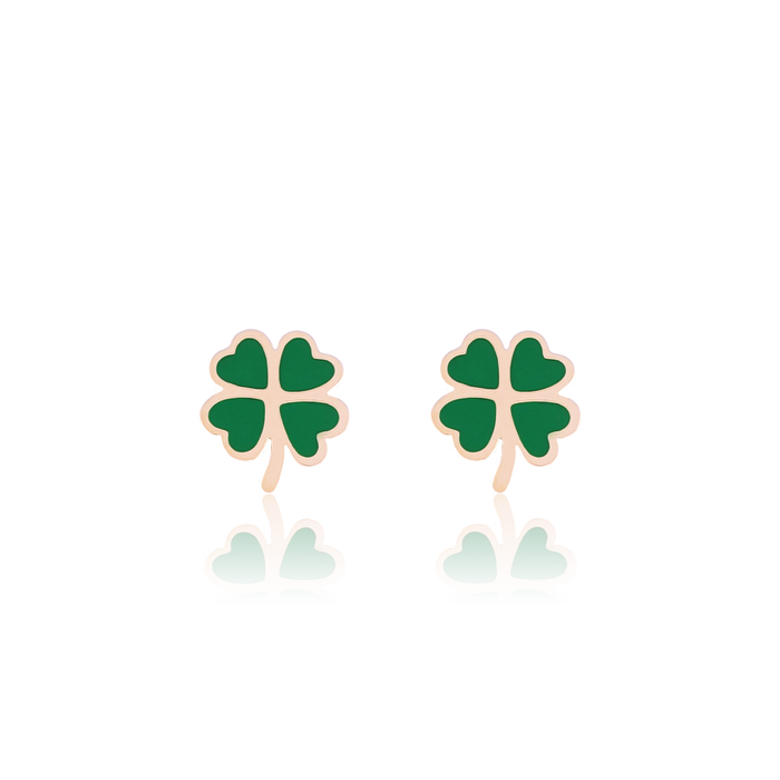 oozoo Rosé goudkleurig/groene oorbellen met een groene klaver