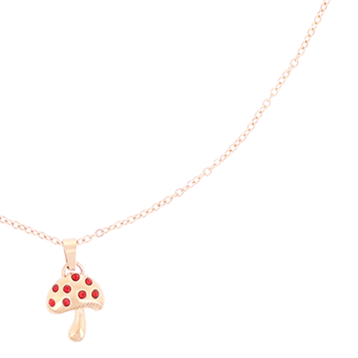 Oozoo Rosé Goudkleurig/rode Ketting Met Een Paddenstoel Bedeltje