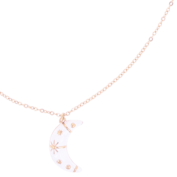 Oozoo Rosé Goudkleurig/witte Ketting Met Een Maan Bedeltje