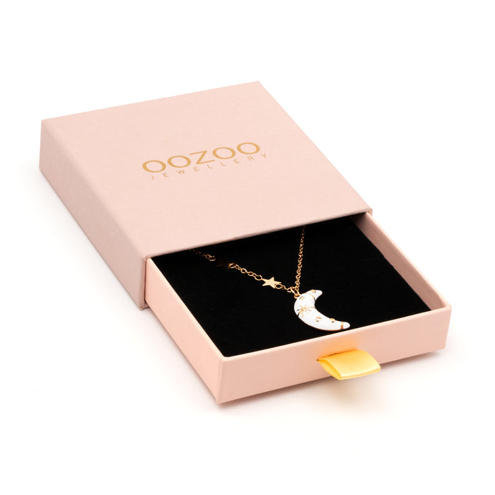 Oozoo Rosé Goudkleurig/witte Ketting Met Een Maan Bedeltje