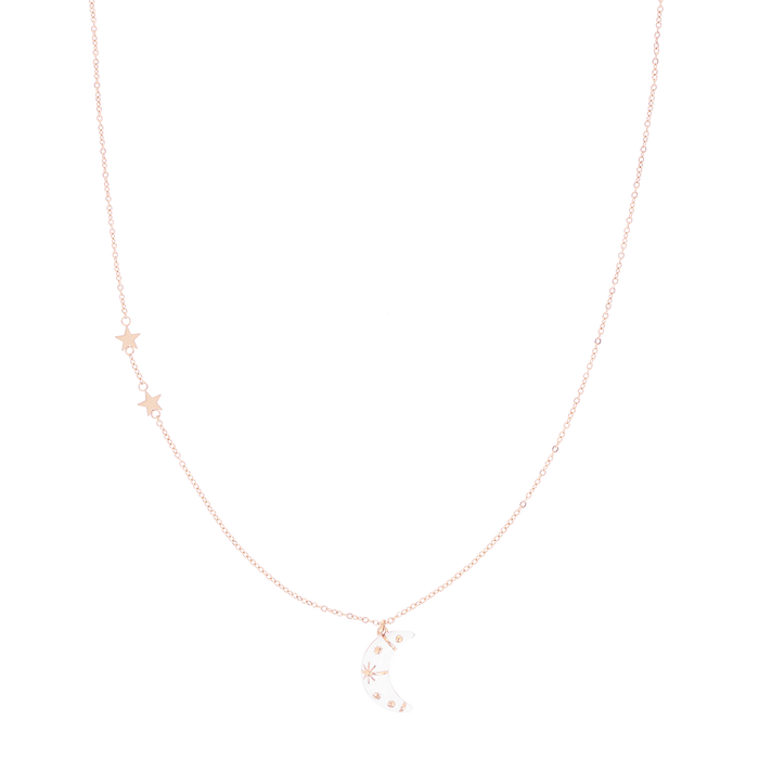 oozoo Rosé goudkleurig/witte ketting met een maan bedeltje