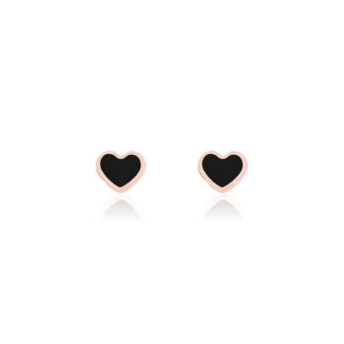 oozoo Rosé goudkleurig/zwarte oorbellen met een zwart hart